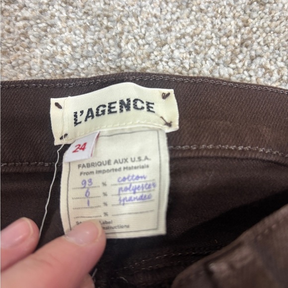 L'AGENCE Mid Rise Raw Hem Jeans Size 24 Cocoa Brown Skinny Brown Jeans - Picture 7 of 12